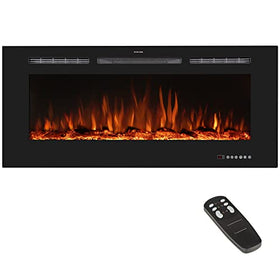 Benrocks 36'' Electric Fireplace in-Wall Recessed, Electric Stove Heater and Linear Fireplace with Remote Control, Adjustable Flame Color, Temperature, Timer 750/1500W Black
