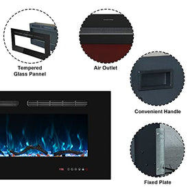 Oxhark Flame 36inch Electric Fireplace in Wall Recessed and Wall Mounted Fireplace Electric, 13 Flame Colors, Realistic Logs &Crystals Fuel Bed, Adjustable Temperature and Timer,750W/1500W, Black