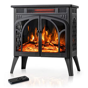 Electactic 24Inch Electric Fireplace Stove , Free-Standing Infrared Fireplace Stove, Controllable 3D Flame, 4 Variable Flame&Log Colors, 1500w, 5100BTU, Black (S230B-BLACK), 23.5"L X 10.7"W X 24.3"H