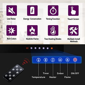 SUNNY FLAME 36 Inch Electric Fireplace Insert and Wall Mounted, Fireplace Heater, Log Set & Crystal Options, Remote Control with Timer, Adjustable Flame Color 750/1500W Heat