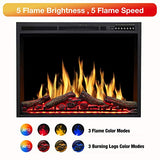 R.W.FLAME 34" Electric Fireplace Insert Adjuatble Flame Colors, Log Colors, Flame Speed and Brightness, Remote Control, 750W/1500W(34"x26")