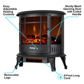 e-Flame USA Regal Portable Electric Fireplace Stove (Matte Black) - This 25-inch Tall Freestanding Fireplace Features Heater and Fan Settings with Realistic and Brightly Burning Fire and Logs