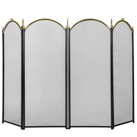 VIVOHOME 32 Inch Height Iron Fence 4 Panel Decorative Black Mesh Fireplace Screen