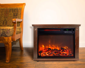 Lifesmart Large Room Infrared Quartz Fireplace in Burnished Oak Finish w/Remote