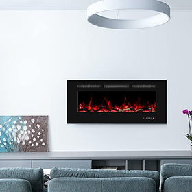 Oxhark Flame 36inch Electric Fireplace in Wall Recessed and Wall Mounted Fireplace Electric, 13 Flame Colors, Realistic Logs &Crystals Fuel Bed, Adjustable Temperature and Timer,750W/1500W, Black