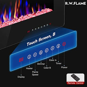 R.W.FLAME 36 inch Recessed and Wall Mounted Electric Fireplace, Ultra Thin ad Low Noise, Fit for 2 x 4 and 2 x 6 Stud, Remote Control with Timer,Touch Screen,Adjustable Flame Color and Speed