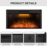 Benrocks 36'' Electric Fireplace Inserts, Recessed & Built in Wall Electric Fireplace Heater with Fire Crackling Sound, Adjustable Top Light & Flame Speed, Overheating Protection, 750/1500W Black