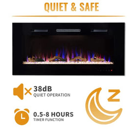 S-THROUGH Electric Fireplace Insert, Recessed and Wall Mounted Electric Fireplace Heater, 36 Inch Linear Electric Fireplace with Remote Control & Timer, Touch Screen, Adjustable Flame Color，750w/1500w