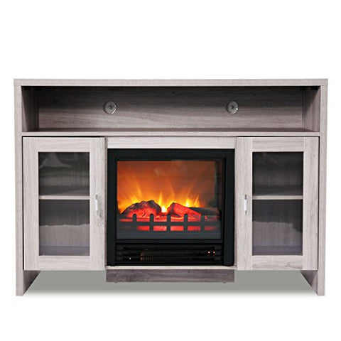 JAXPETY 42.5" Large Electric Fireplace TV Stand, Fireplace Space Heater TV Console, 1250W Heat (Gray)