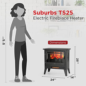 TURBRO Suburbs TS25 Electric Fireplace Infrared Heater - 25" Freestanding Fireplace Stove with Adjustable Flame Effects, Overheating Protection, Timer, Remote Control - 1400W, Black