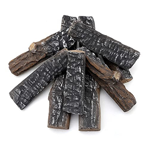 Skyflame 8 Small Piece Set of Ceramic Wood Logs and Accessories for All Types of Indoor Gas Inserts, Ventless & Vent Free, Propane, Gel, Ethanol, Electric or Outdoor Fireplaces & Fire Pits
