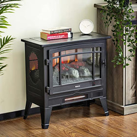 TURBRO Suburbs TS25 Electric Fireplace Infrared Heater - 25" Freestanding Fireplace Stove with Adjustable Flame Effects, Overheating Protection, Timer, Remote Control - 1400W, Black