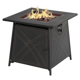 BALI OUTDOORS Firepit LP Gas Fireplace 28" Square Table 50,000BTU Fire Pit, Best Firetable Black