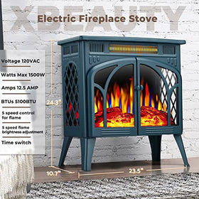 Xbeauty Electric Fireplace-Fireplace Stove with 3D Flame Effect Freestanding Electric Fireplace Heater Portable Electric Fireplace Heater Indoor Electric Stove Heater with Remote Control,Dark Green