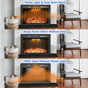 Velaychimney Electric Fireplace Insert, 36 Inches Recessed Fireplace Heater with Adjustable Flame and Top Light Colors, Fire Crackling Sound, Remote Control, Timer, 750W/1500W, Black