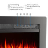 GMHome 40 Inches Wall Recessed Electric Fireplace 9 Changeable Color Realistic Crystal Stone Flame Heater, with Remote, 1500W, Metal Panel - Black