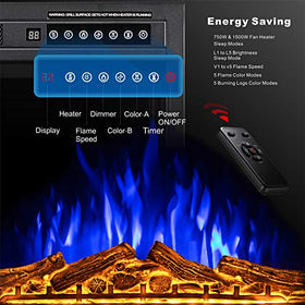 Xbeauty 37" Electric Fireplace Inserts with Remote Control & Timer &3 Colors, Overheating Protection,Touch Screen,Infrared Electric Fireplace Insert, 750W/1500W, Black (37‘’)