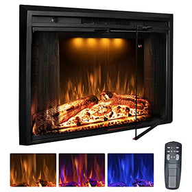 Benrocks 30” Electric Fireplace Inserts with Glass Door and Mesh Screen, Multicolor Flames & Fire Crackling Sounds, Timer, Overheating Protection Fireplace Heater, 750/1500W