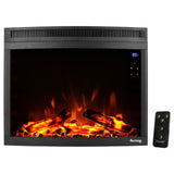 e-Flame USA Edmonton LED Electric Fireplace Stove Insert (Curved) 28-inches Wide with Digital Screen and Remote Features Heater and Fan Settings with Realistic Brightly Burning Fire and Logs