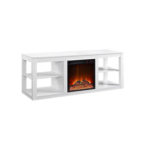 Ameriwood Home Parsons Electric Fireplace TV Stand and Deluxe Desk Bundle, White