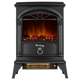e-Flame USA Hamilton Portable Electric Fireplace Stove (Matte Black) - This 22-inch Tall Freestanding Fireplace Features Heater and Fan Settings with Realistic and Brightly Burning Fire and Logs