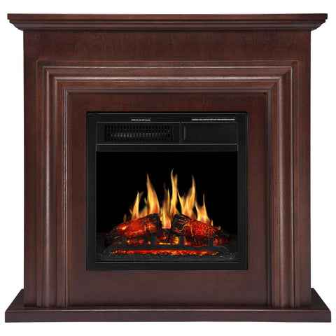 JAMFLY Wood Electric Fireplace Mantel Package Freestanding Heater Corner Firebox with Log Hearth and Remote Control