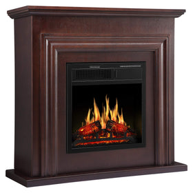 JAMFLY Wood Electric Fireplace Mantel Package Freestanding Heater Corner Firebox with Log Hearth and Remote Control