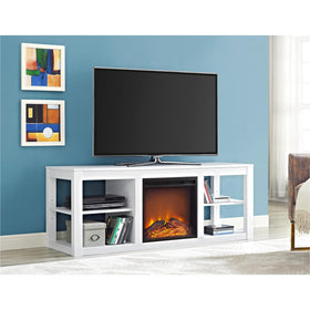 Ameriwood Home Parsons Electric Fireplace TV Stand and Deluxe Desk Bundle, White