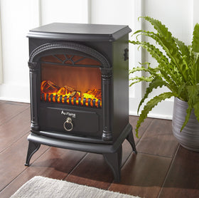 e-Flame USA Hamilton Portable Electric Fireplace Stove (Matte Black) - This 22-inch Tall Freestanding Fireplace Features Heater and Fan Settings with Realistic and Brightly Burning Fire and Logs